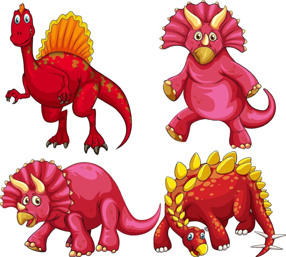 ensemble de personnage de dessin animé de dinosaure rouge vecteur