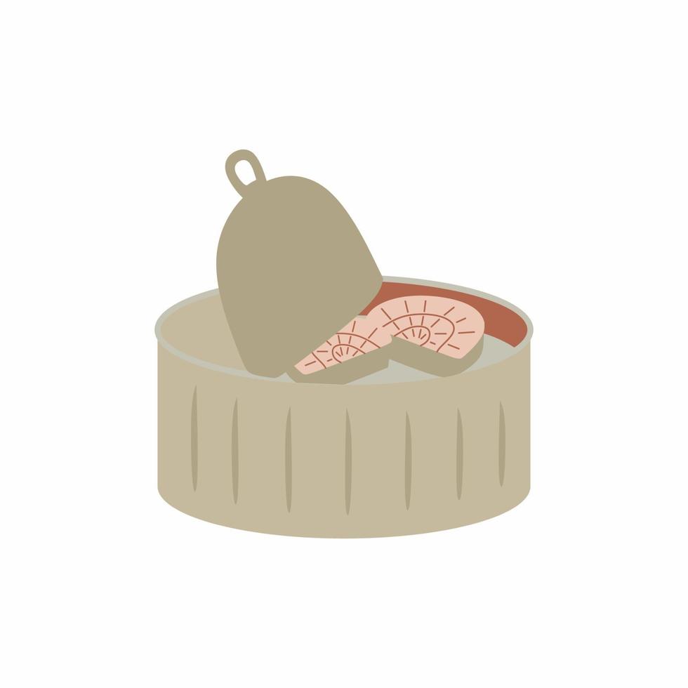 icône de poisson en conserve. ragoût ou produit en conserve pour le camping ou l'étiquette de concept d'aliments pour touristes. une boîte de thon isolé sur fond blanc. symbole de signe de viande de poisson illustration vectorielle plane vecteur