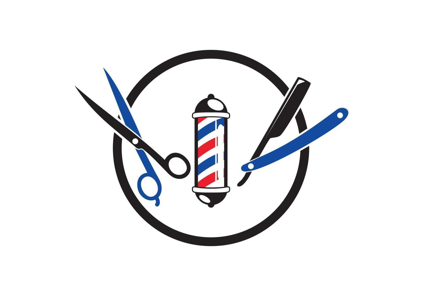 symbole de salon de coiffure ciseaux, rasoir, illustration de conception de poteau de coiffeur vecteur