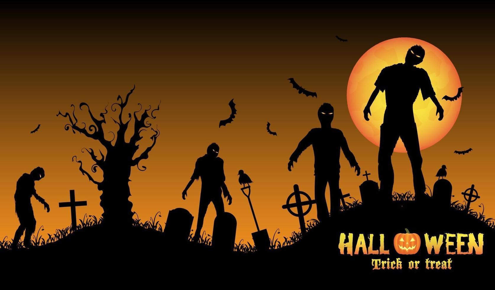 zombies d'halloween dans un cimetière vecteur