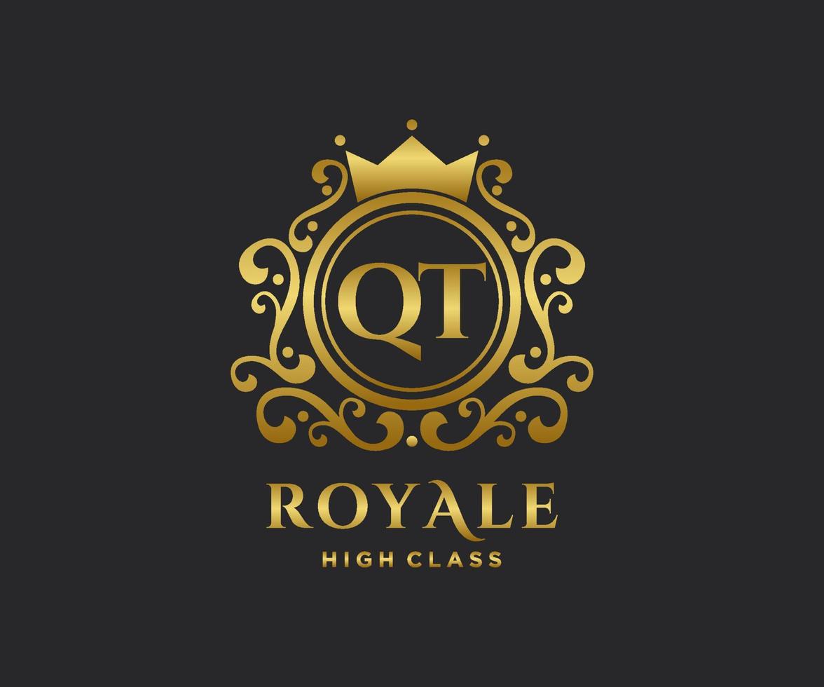 d'or lettre qt modèle logo luxe or lettre avec couronne. monogramme alphabet . magnifique Royal initiales lettre. vecteur
