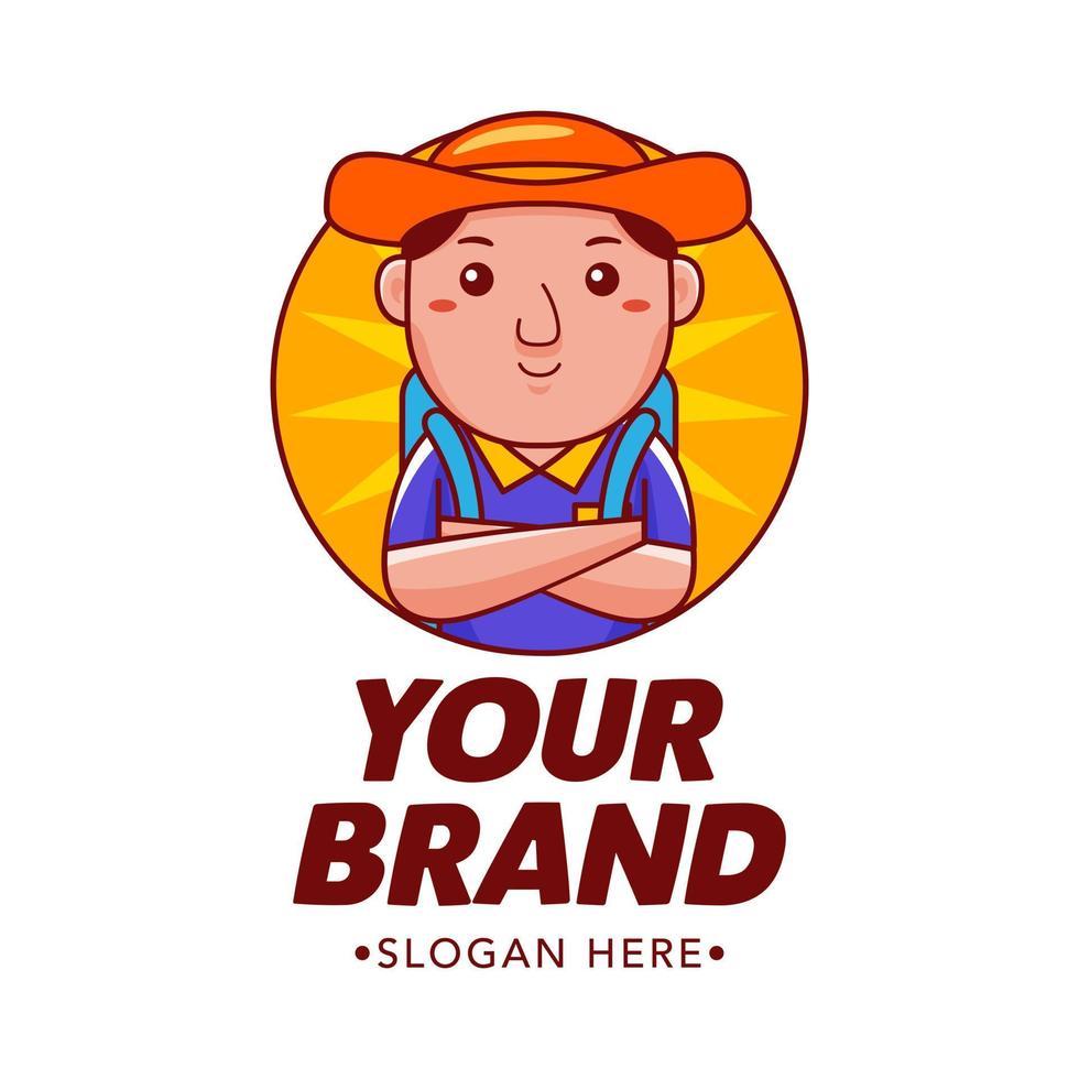 voyageur dessin animé personnage logo vecteur modèle