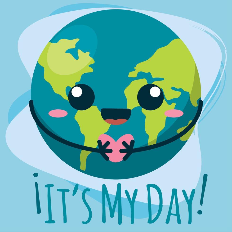 Terre journée affiche planète dessin animé kawaii vecteur illustration