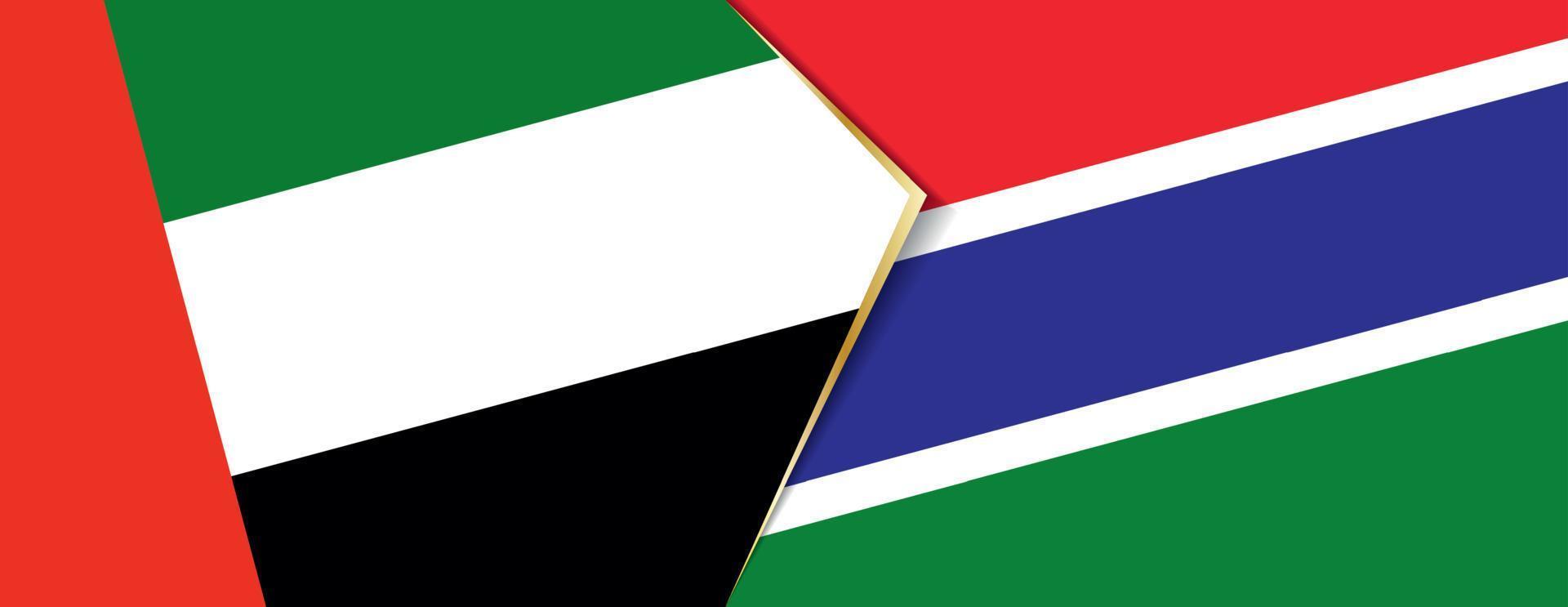 uni arabe émirats et Gambie drapeaux, deux vecteur drapeaux.