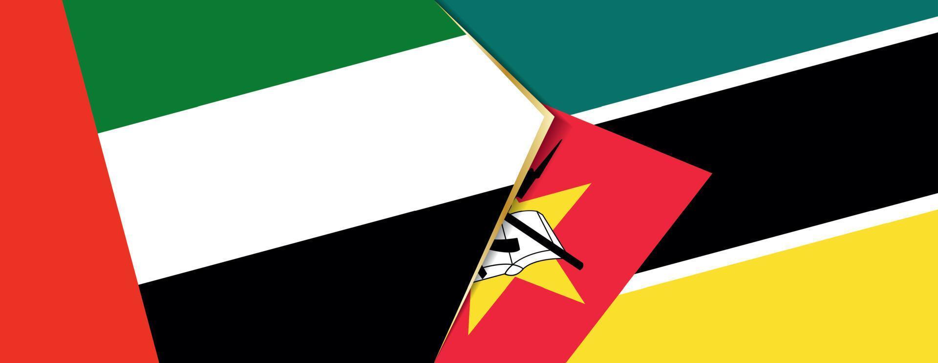 uni arabe émirats et mozambique drapeaux, deux vecteur drapeaux.