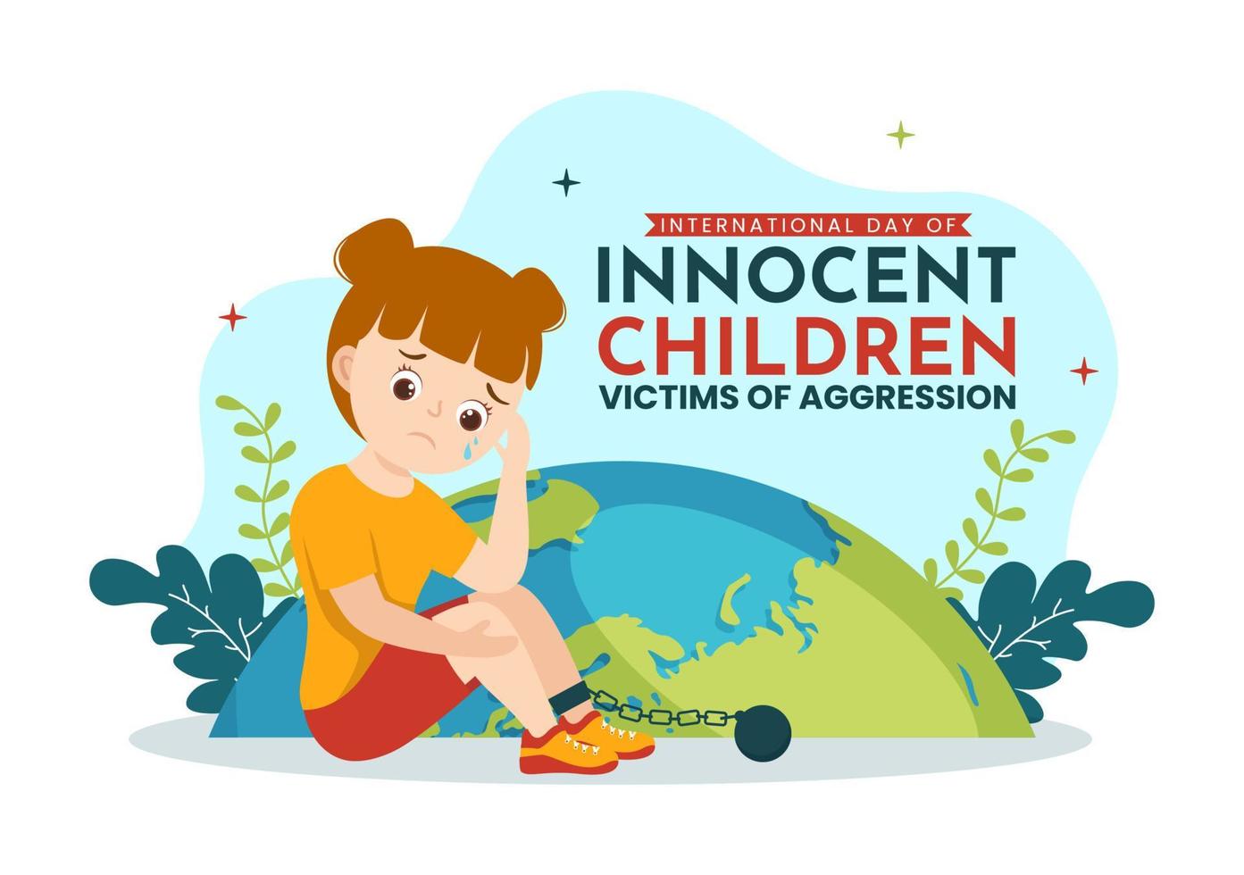 international journée de innocent les enfants victimes de agression vecteur illustration avec des gamins triste pensif et pleure dans plat dessin animé main tiré modèles