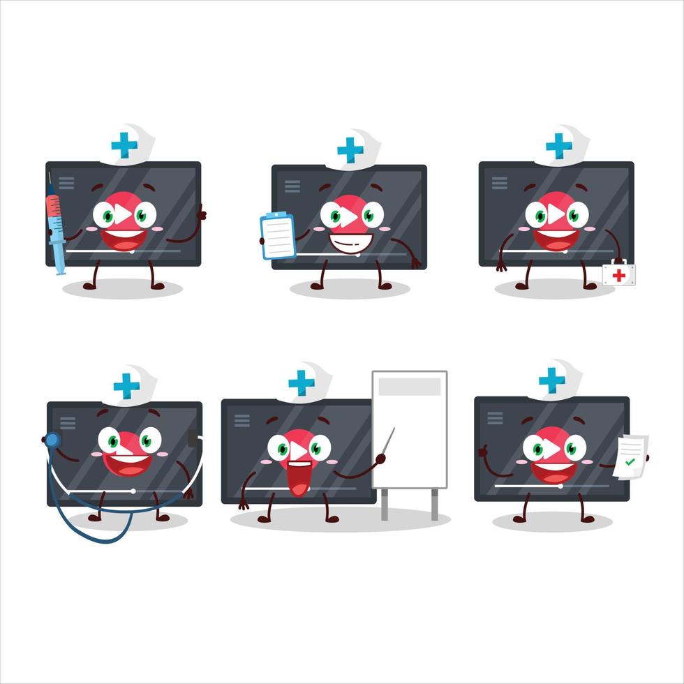 médecin profession émoticône avec vidéo jouer bouton dessin animé personnage vecteur