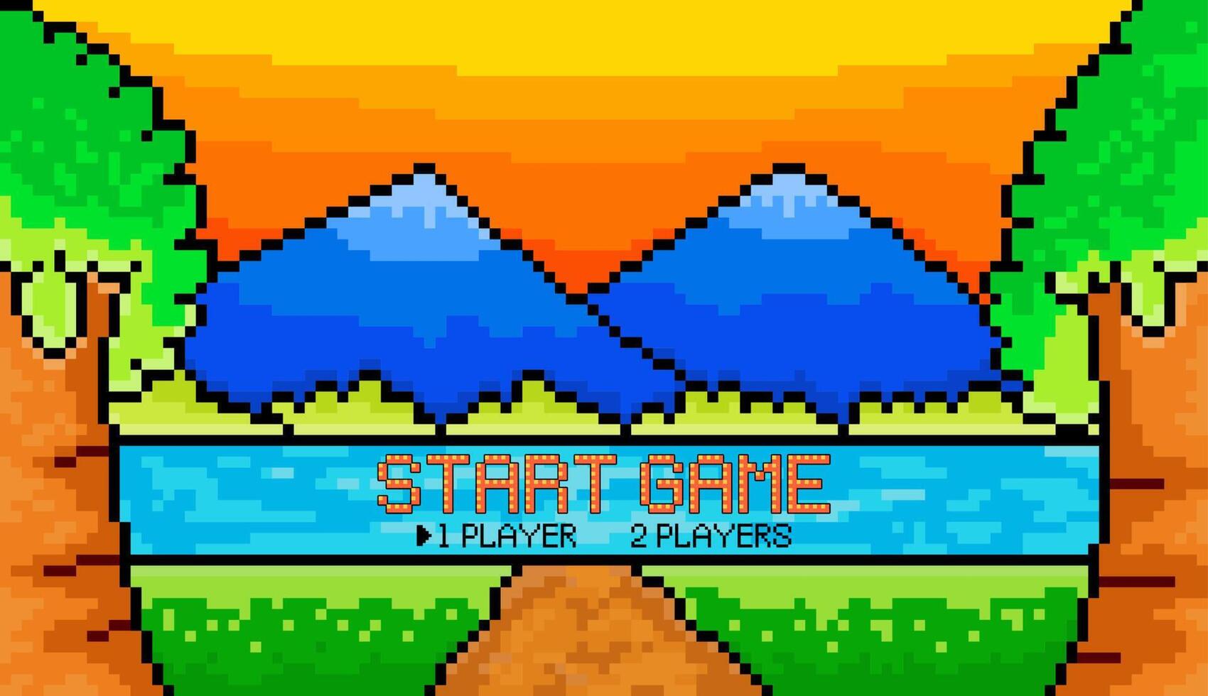 8 bit pixel Contexte menu dans Jeux, pour Jeu les atouts et traverser point motifs dans vecteur illustrations. isolé début jeu, joueur choix texte