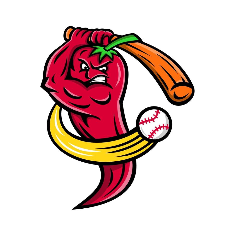 Mascotte de joueur de baseball au piment rouge vecteur