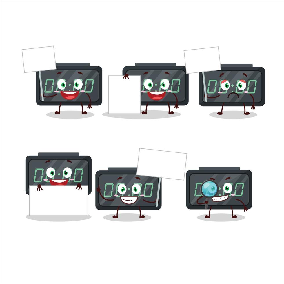numérique alarme l'horloge dessin animé personnage apporter information planche vecteur