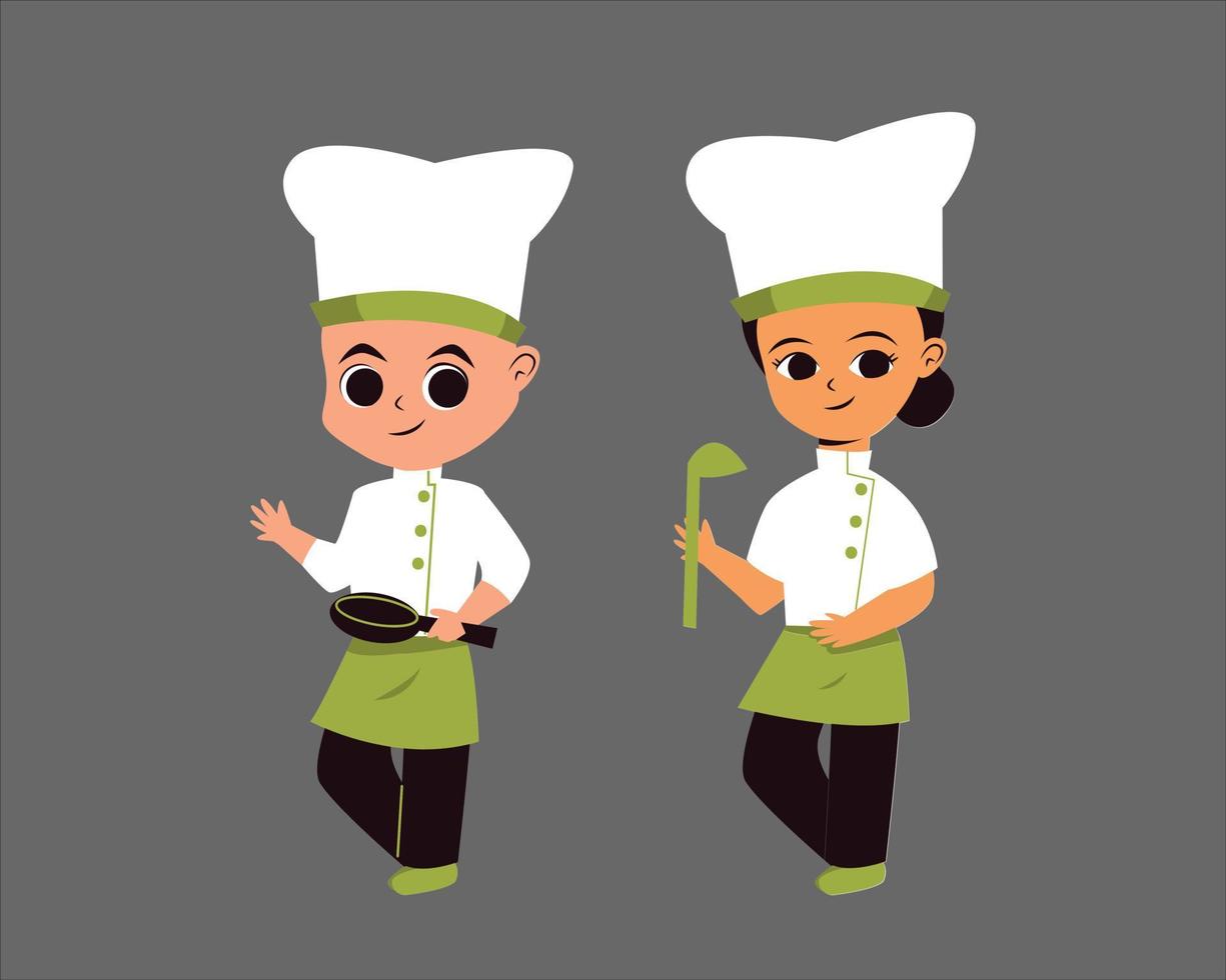 ensemble de dessin animé personnes. mignonne dessin animé chef garçon et fille dans uniforme. vecteur illustration.