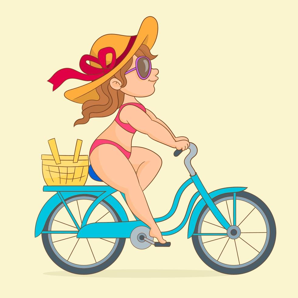 fille à bicyclette en maillot de bain vecteur