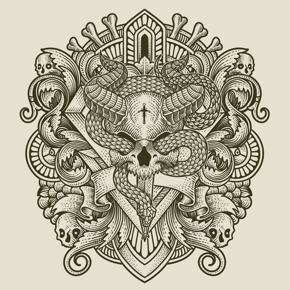 vecteur illustration. démon crâne avec serpent ancien gravure ornement style parfait pour votre affaires et t chemise marchandise