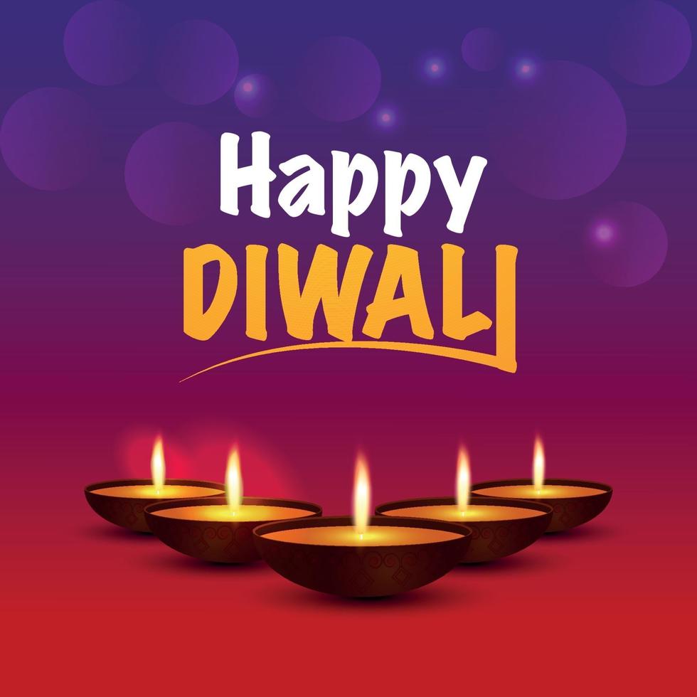 joyeux diwali le festival de la lumière carte de voeux avec diwali diya vecteur