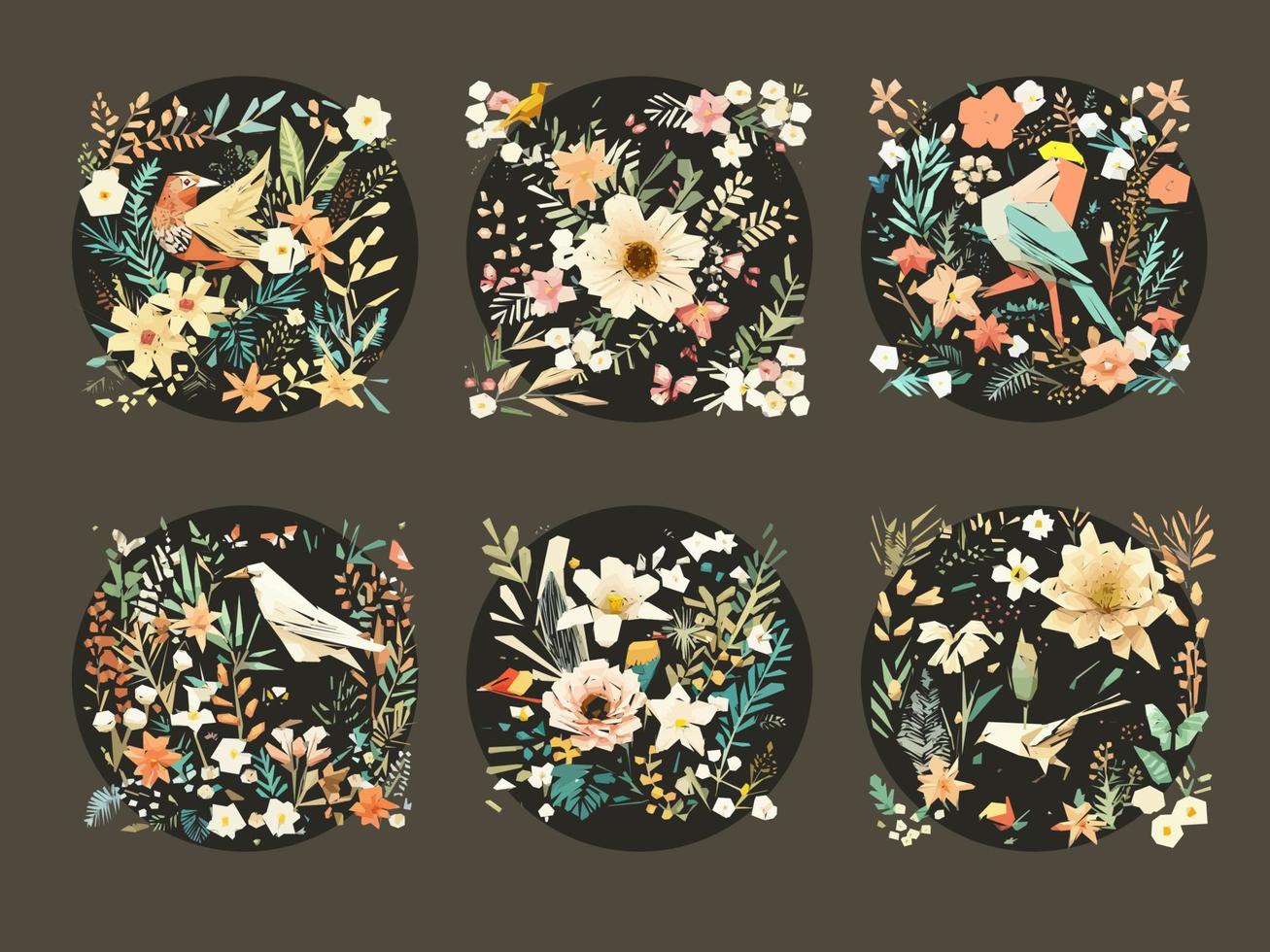 printemps des oiseaux et fleurs ornements illustration vecteur