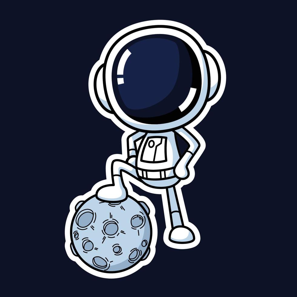 mignonne astronaute dessin animé personnage en jouant lune Football football. prime vecteur graphique actif.