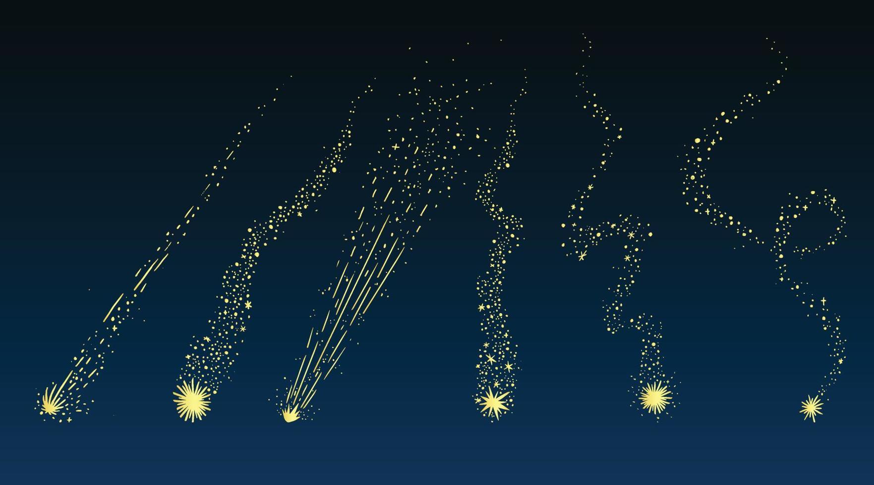 illustration vectorielle d'étoiles filantes sur fond de ciel nocturne. vecteur