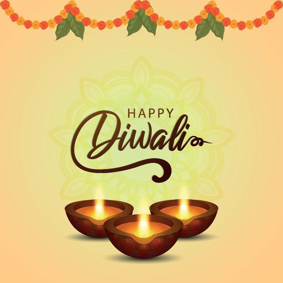 joyeux diwali le festival de la carte de voeux de célébration de la lumière avec diwali diya créative vecteur