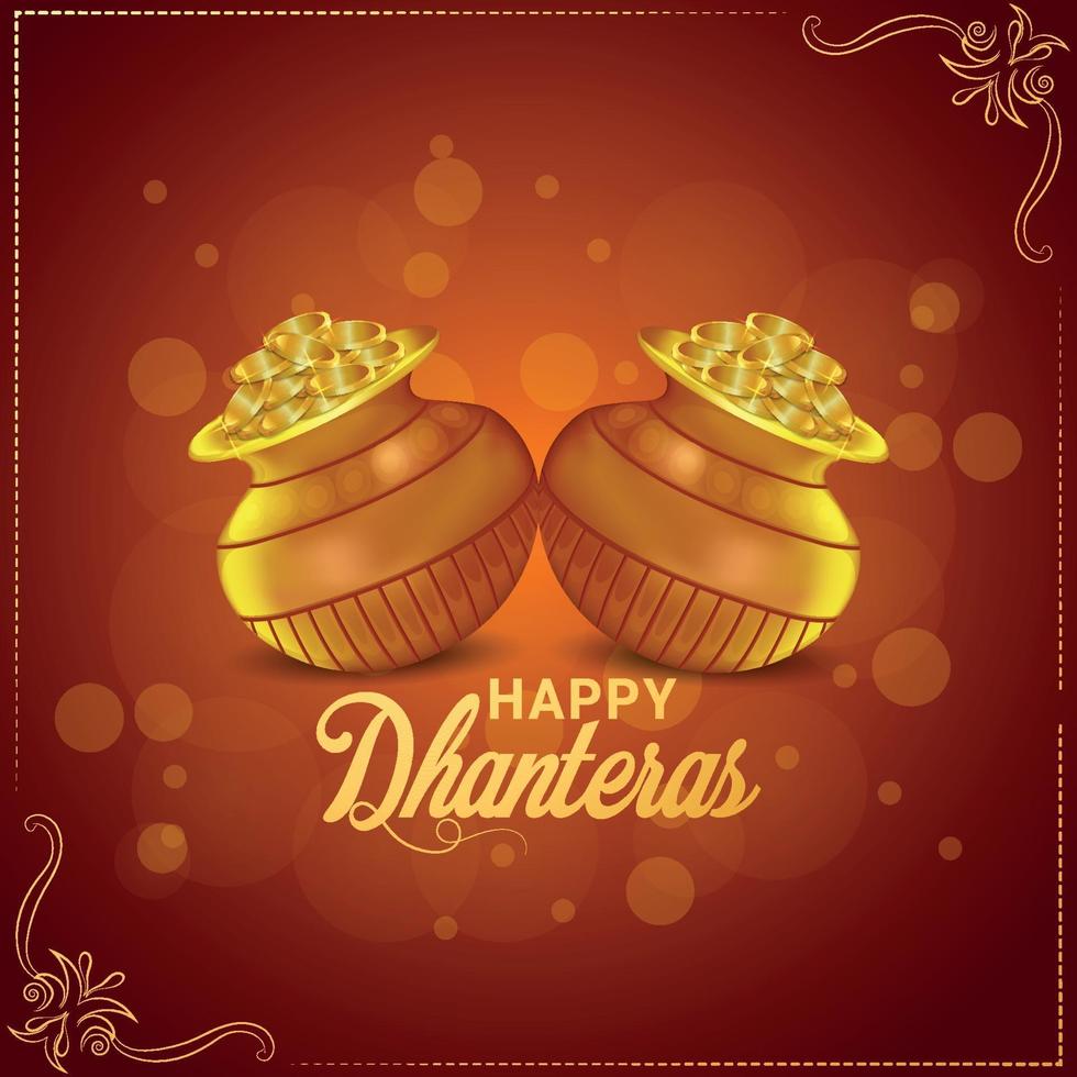 joyeux dhanteras carte de voeux de célébration du festival indien avec pot de pièce d'or vecteur