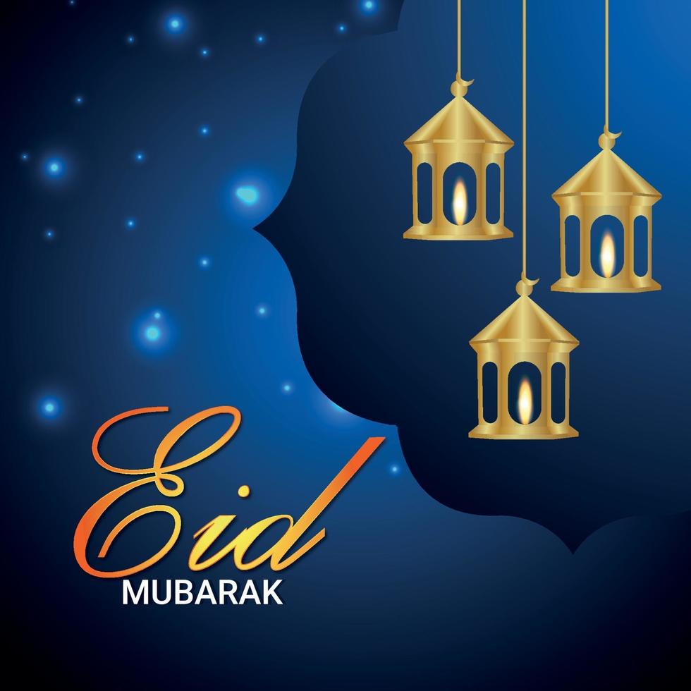 célébration du festival islamique eid mubarak avec illustration vectorielle sur fond bleu vecteur