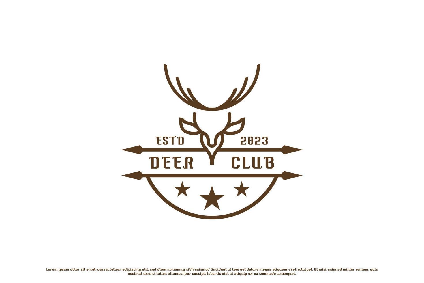 cerf club timbre logo conception illustration. cerf tête silhouette badge emblème forêt animal chasse timbre. forêt animal cerf chasseur club conception. Créatif minimaliste conception dans ancien rétro vieux style. vecteur