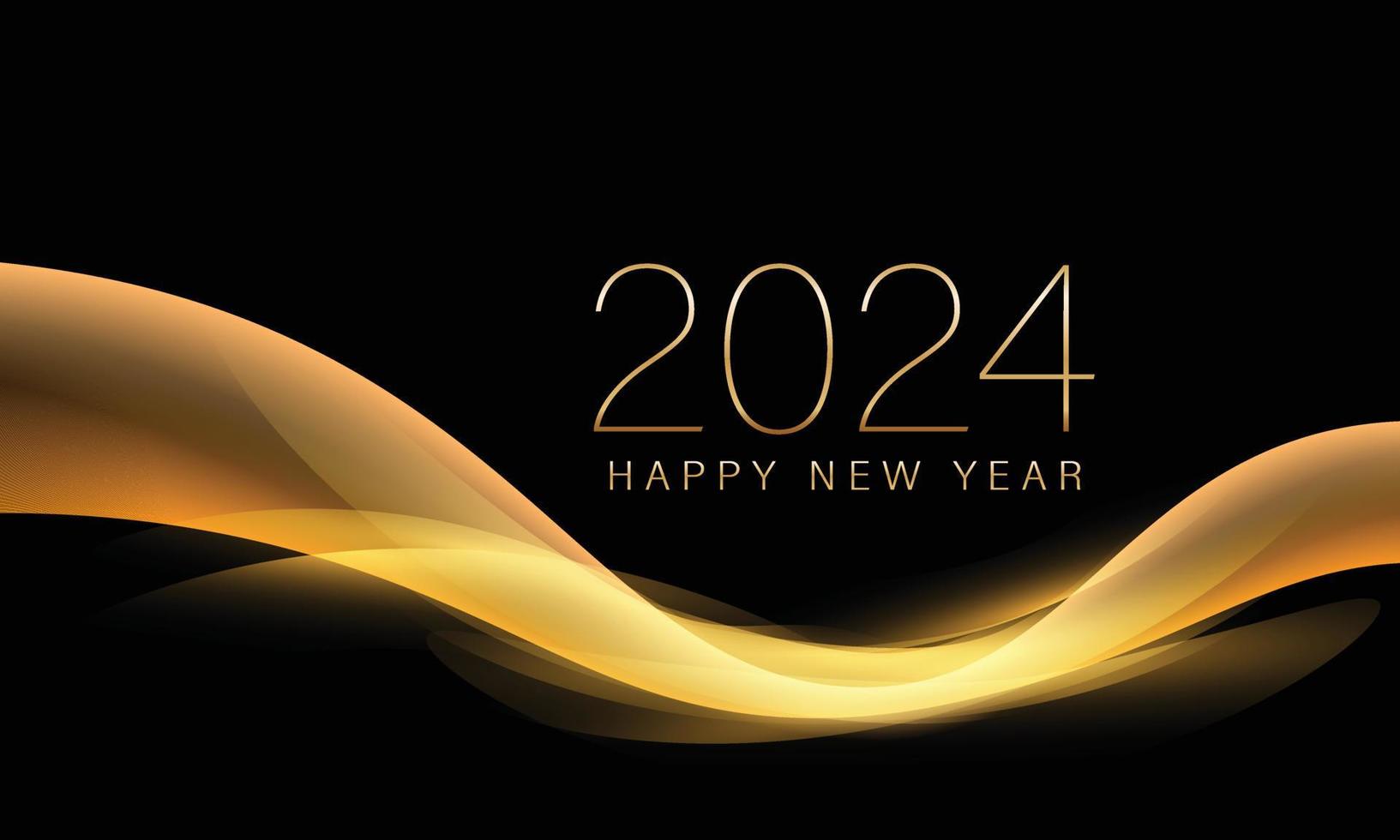 2024 Nouveau année avec abstrait brillant Couleur or vague conception élément et briller effet sur foncé Contexte. pour calendrier, affiche conception vecteur