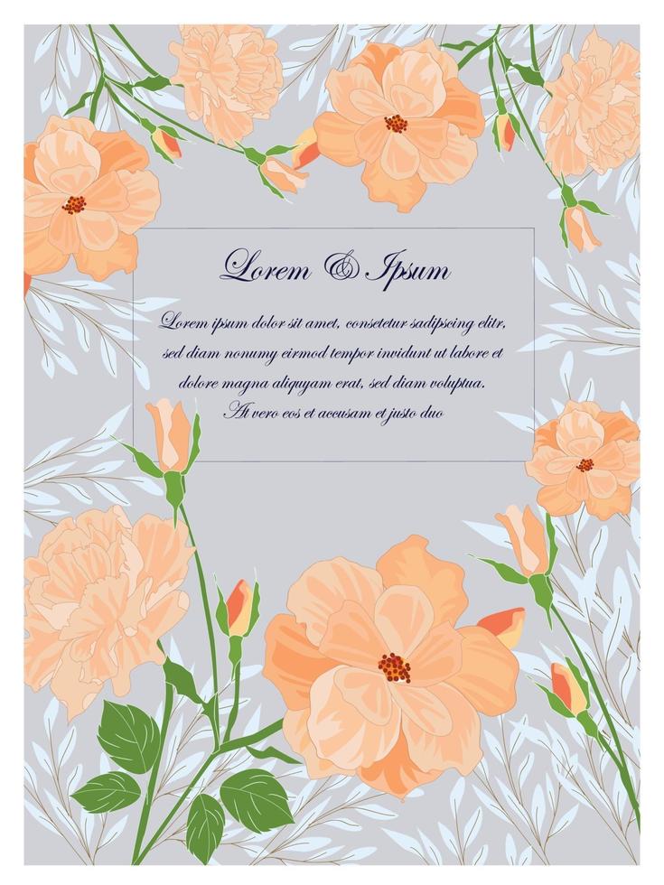 joli cadre floral sauvage orange et bleu doux pour carte de mariage vecteur