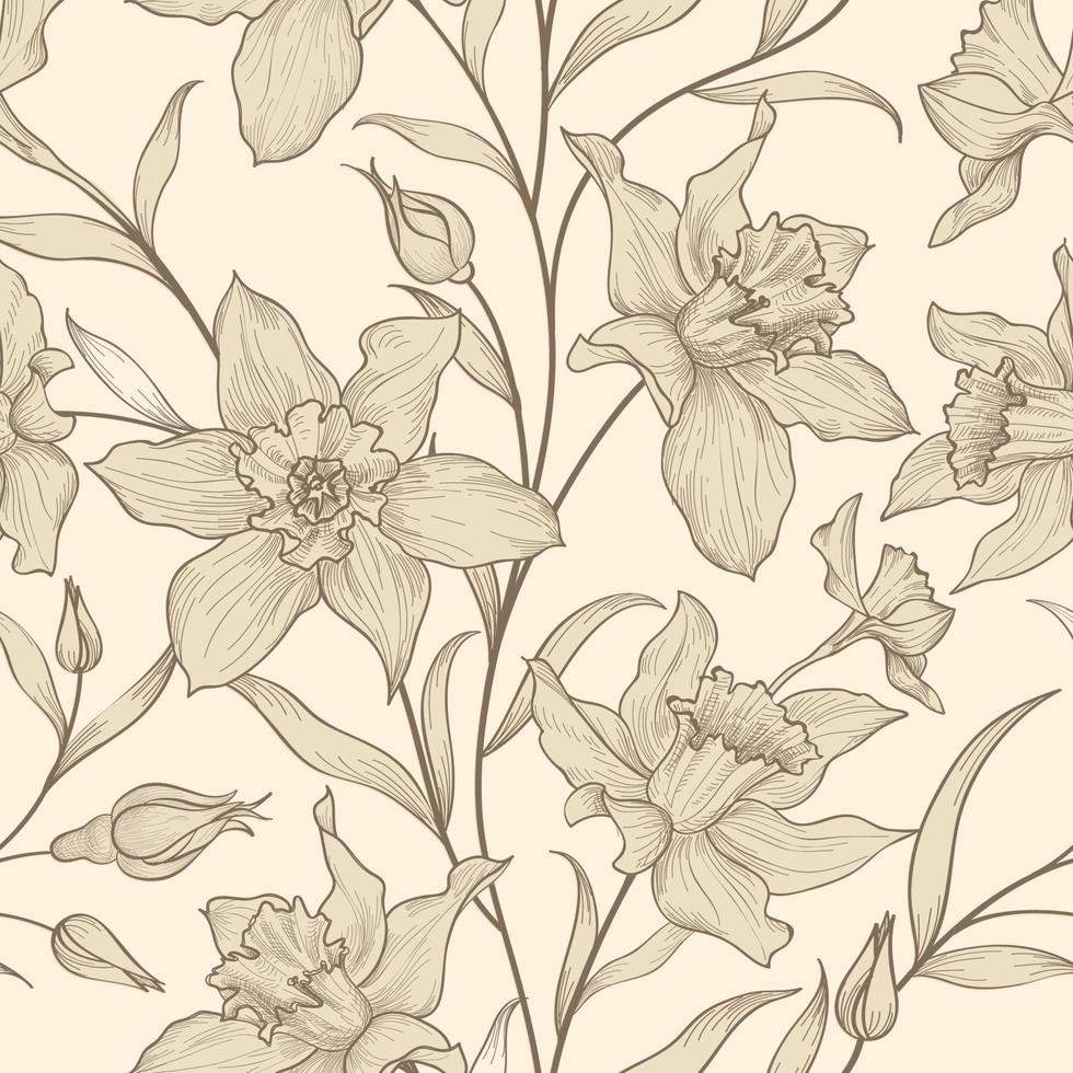 motif floral sans soudure. fond de fleur de jonquille. texture ornementale de carreaux floraux avec des fleurs. jardin fleuri de printemps vecteur