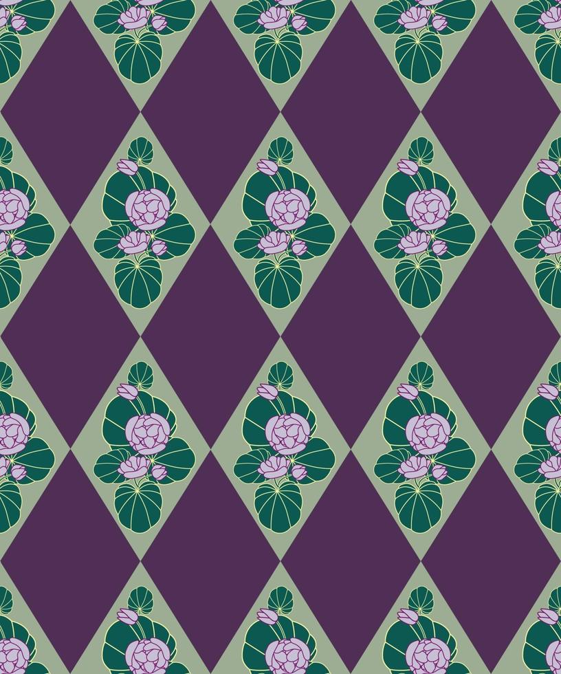 motif floral sans soudure. fond de fleur. fleurir ornement géométrique avec des fleurs de nénuphar et de losange vecteur