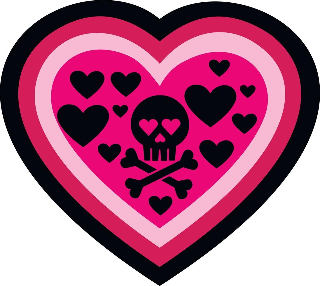 crâne de Saint Valentin avec coeur, t-shirts design vintage grunge vecteur