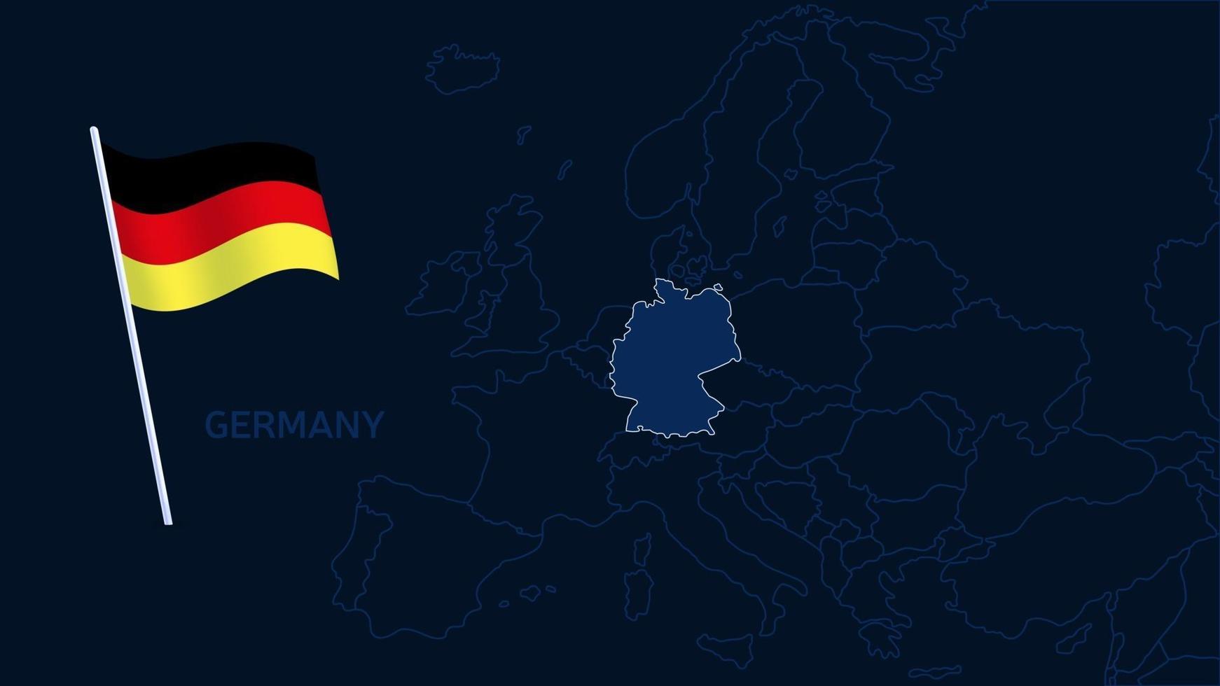 Allemagne sur l'illustration vectorielle de carte europe. Carte de haute qualité de l'europe avec les frontières des régions sur fond sombre avec le drapeau national. vecteur