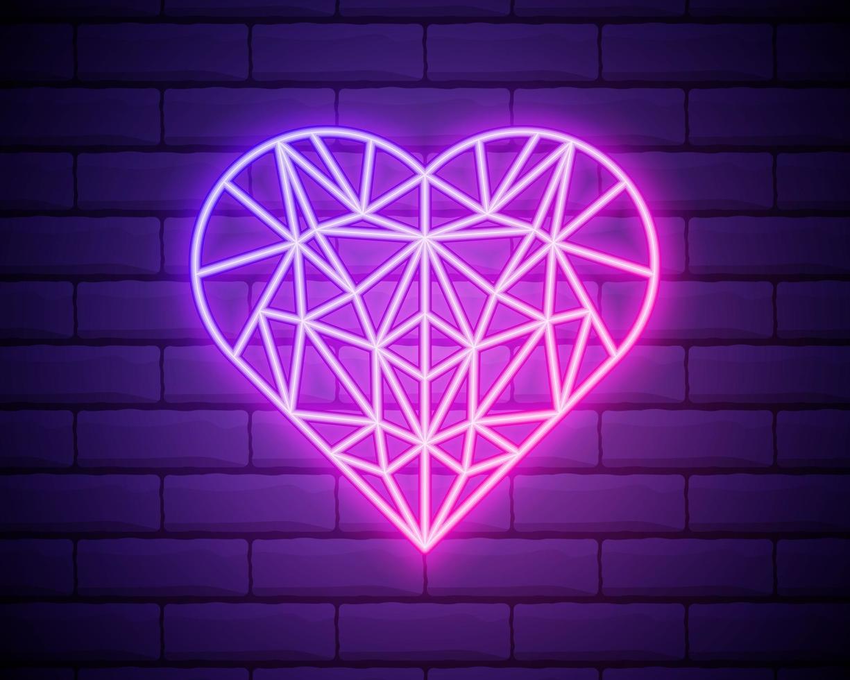 belle icône avec forme de coeur low poly rose brillant sur fond de mur de brique vecteur