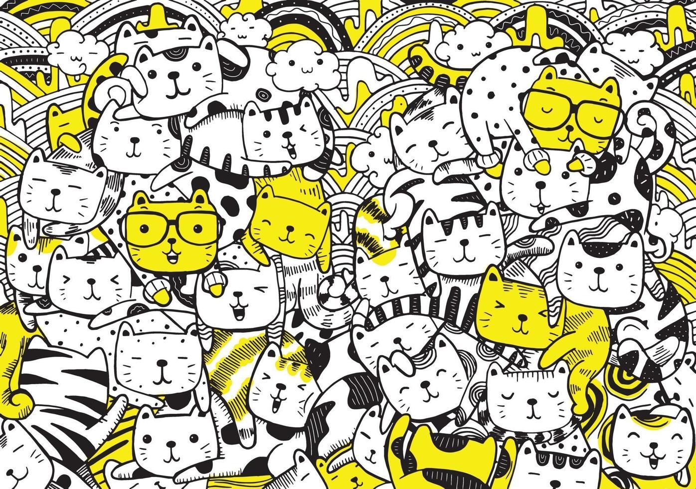 coloriage mignon pour les enfants avec des chats et des amis vecteur