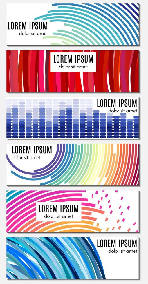 ensemble de six bannières d'en-tête abstraites colorées avec des lignes courbes et place pour le texte. arrière-plans vectoriels pour la conception de sites Web. vecteur