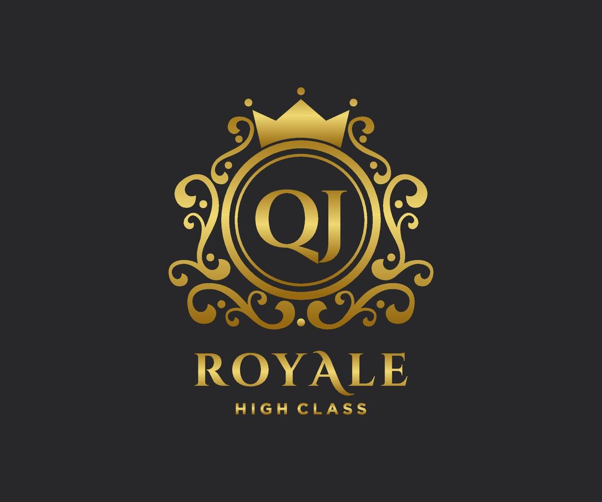 d'or lettre qj modèle logo luxe or lettre avec couronne. monogramme alphabet . magnifique Royal initiales lettre. vecteur