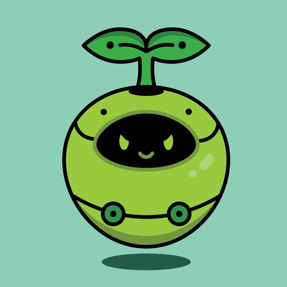 vecteur style plat vert Pomme en colère mignonne robot dessin animé illustration