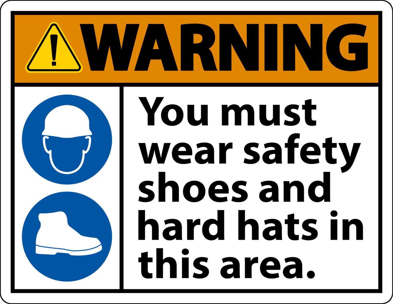 avertissement signe, vous doit porter sécurité des chaussures et difficile Chapeaux dans cette zone vecteur