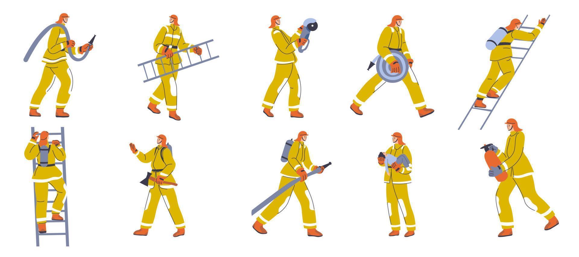 sapeurs pompiers à travail, gens portant costume vecteur