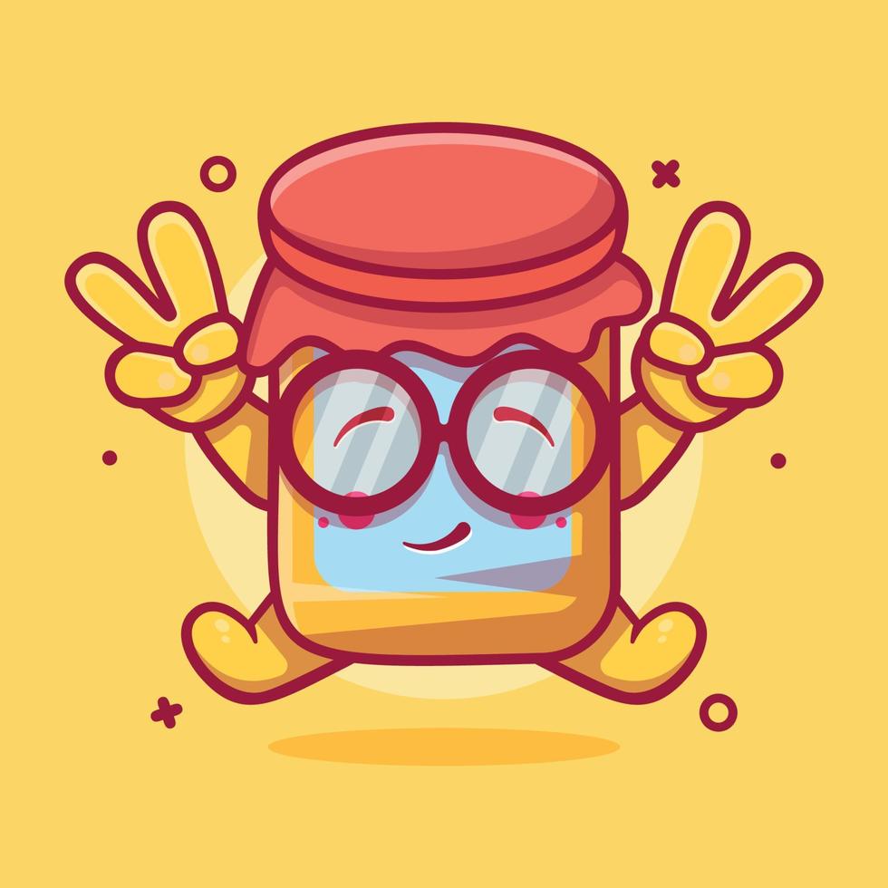 kawaii confiture pot personnage mascotte avec paix signe main geste isolé dessin animé dans plat style conception vecteur