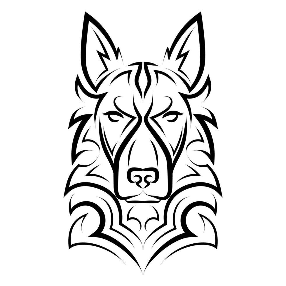 dessin au trait noir et blanc de la tête de chien de berger allemand. vecteur