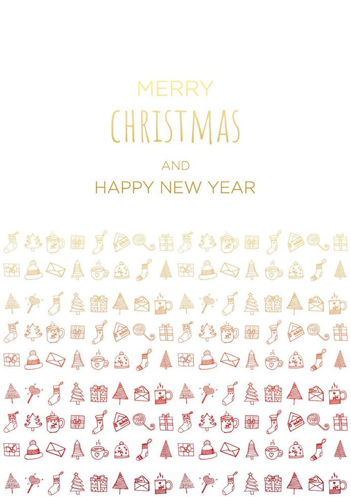 joyeux Noël et content Nouveau année vecteur affiche ou salutation carte conception avec main tiré griffonnages éléments. Noël bannière avec or et rouge pente.