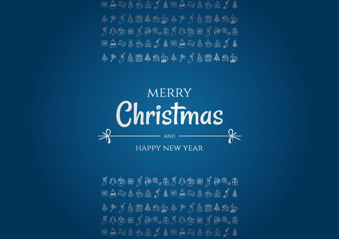 joyeux Noël et content Nouveau année vecteur affiche ou salutation carte conception avec main tiré griffonnages éléments. Noël bannière avec argent pente sur bleu Contexte.