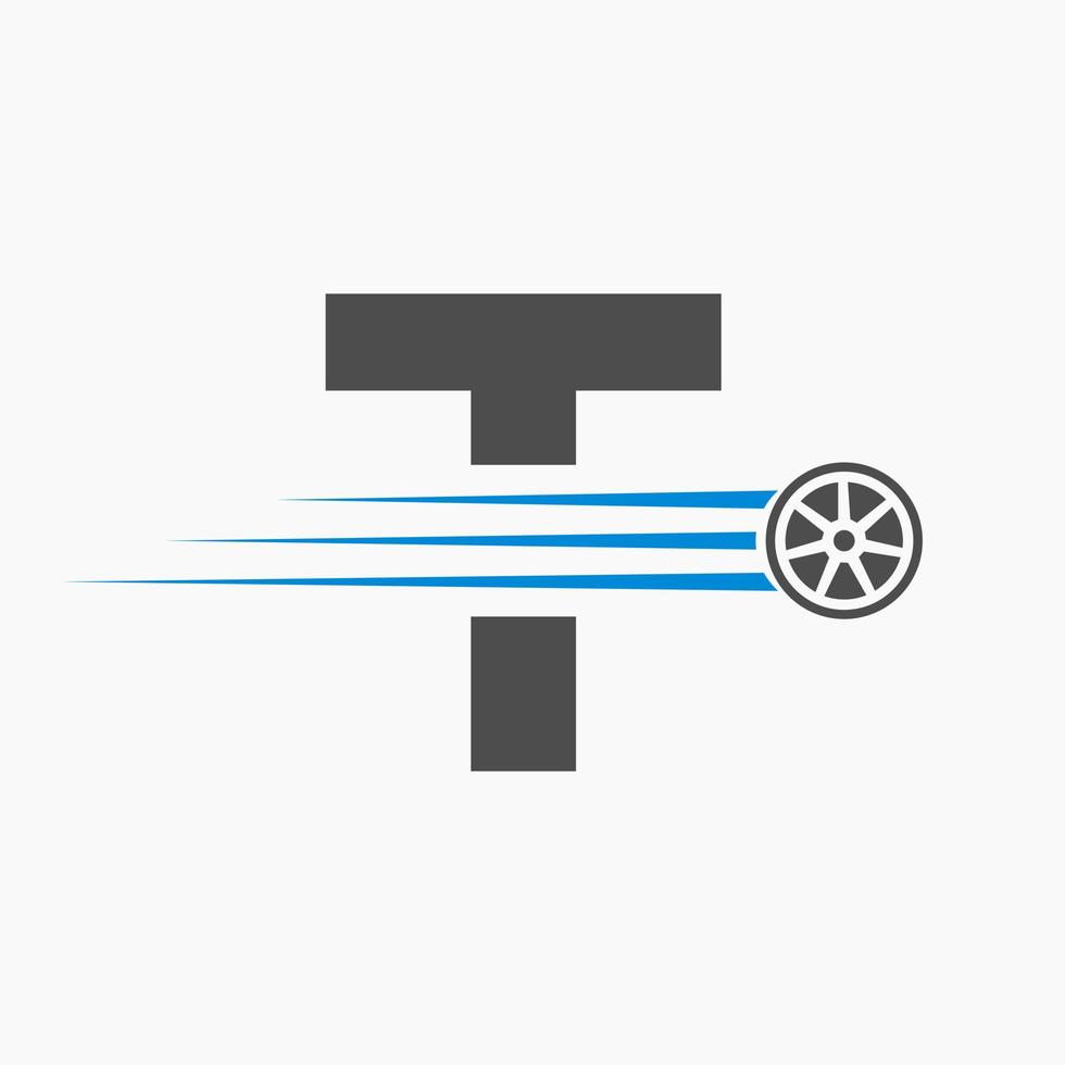 sport voiture lettre t automobile logo concept avec transport pneu icône vecteur