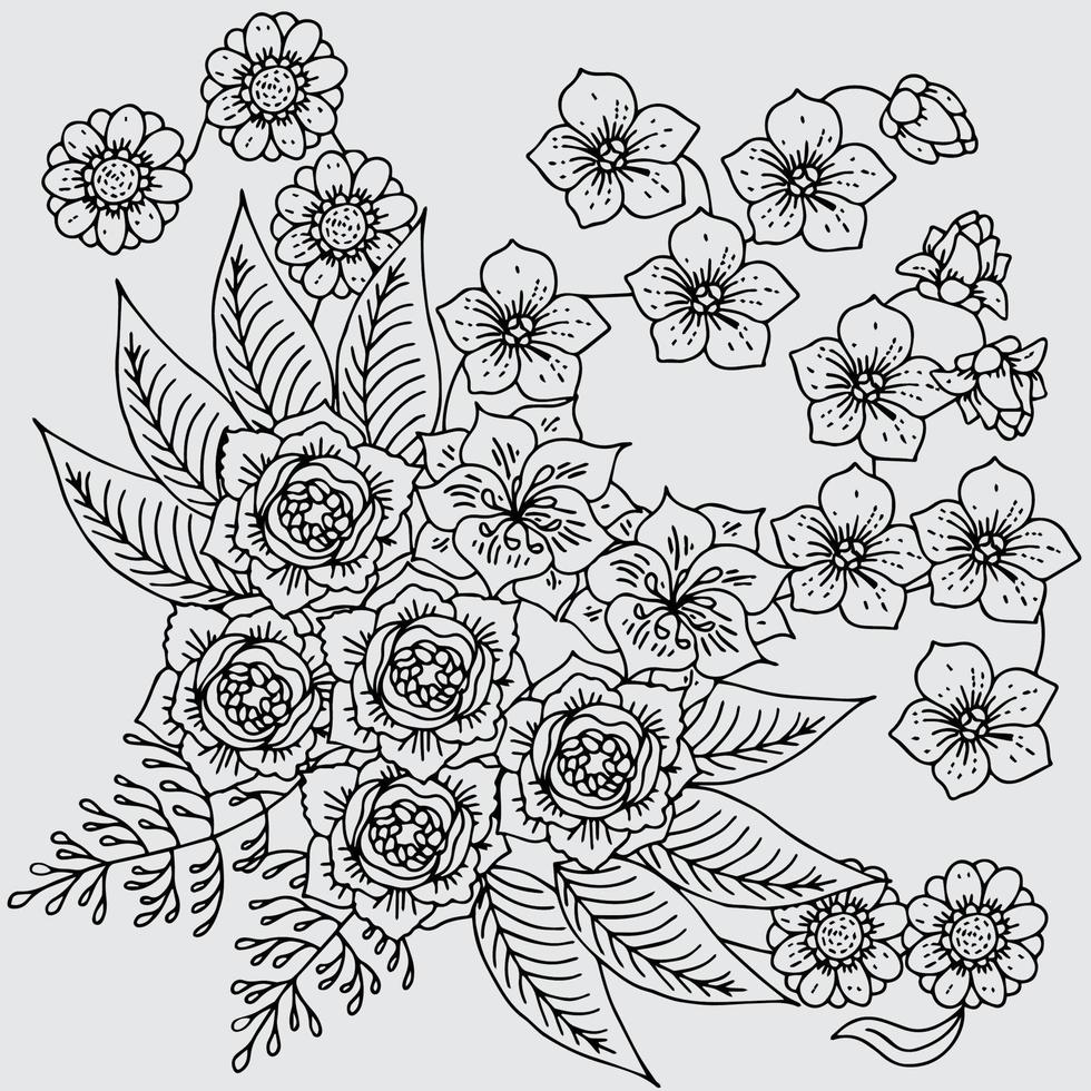 page de coloriage de l'élément de contour de fleur de conception vecteur