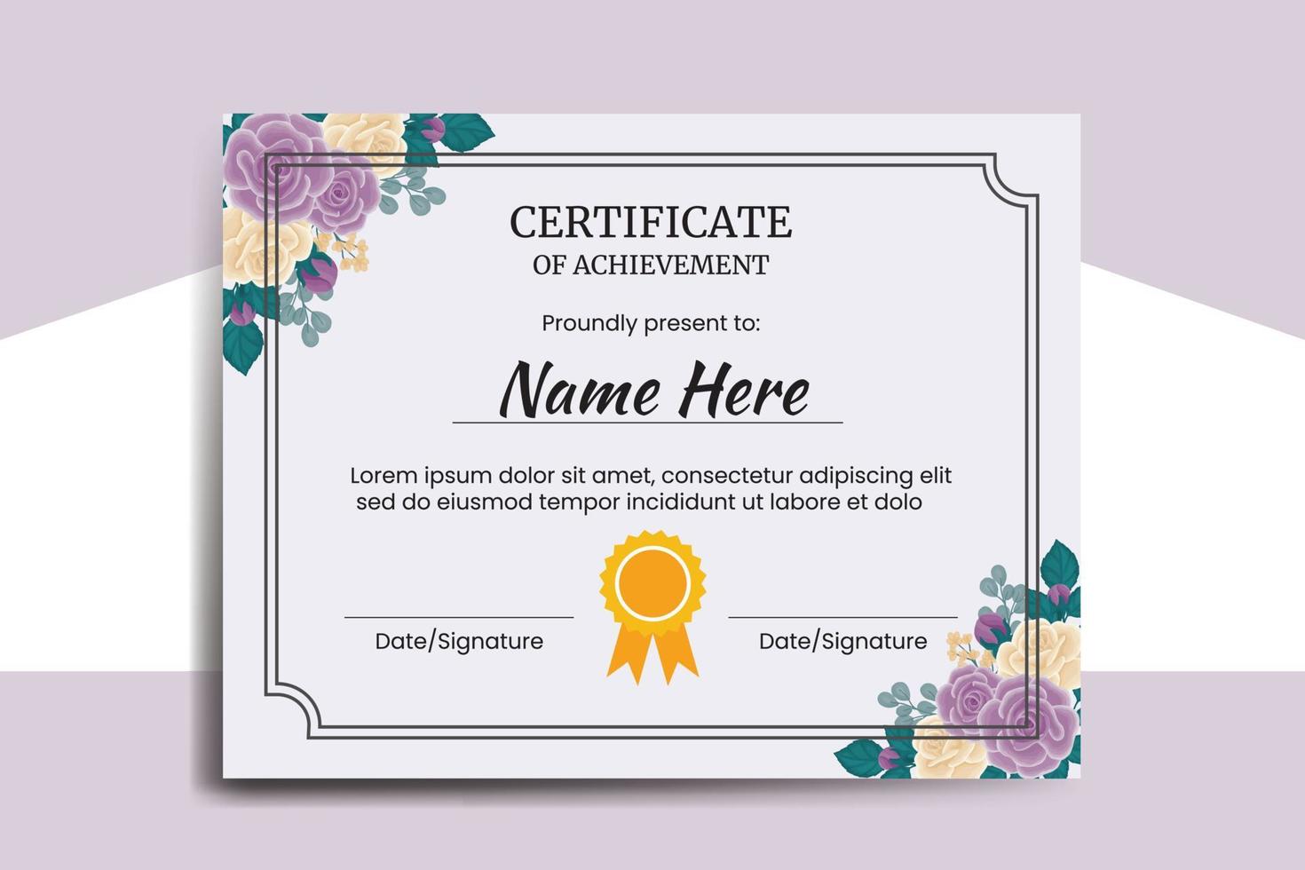 certificat modèle Rose fleur aquarelle numérique main tiré vecteur