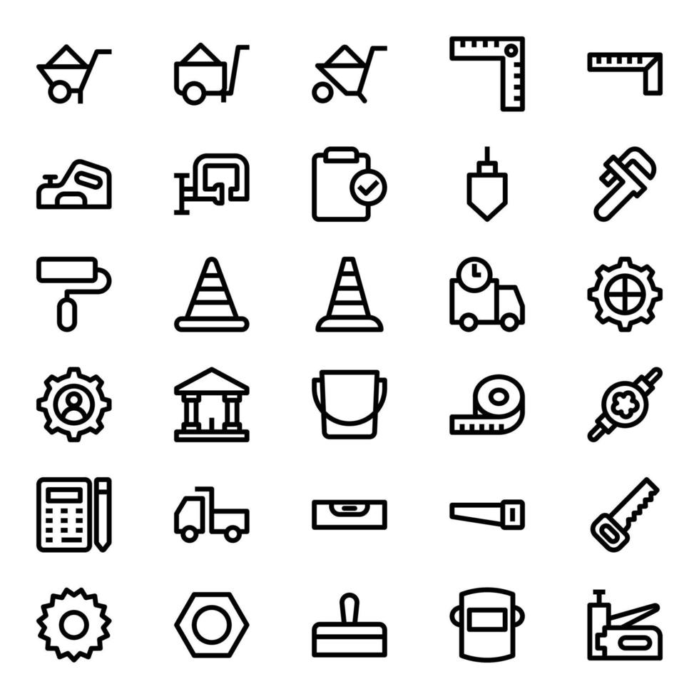 contour Icônes pour outils et construction. vecteur