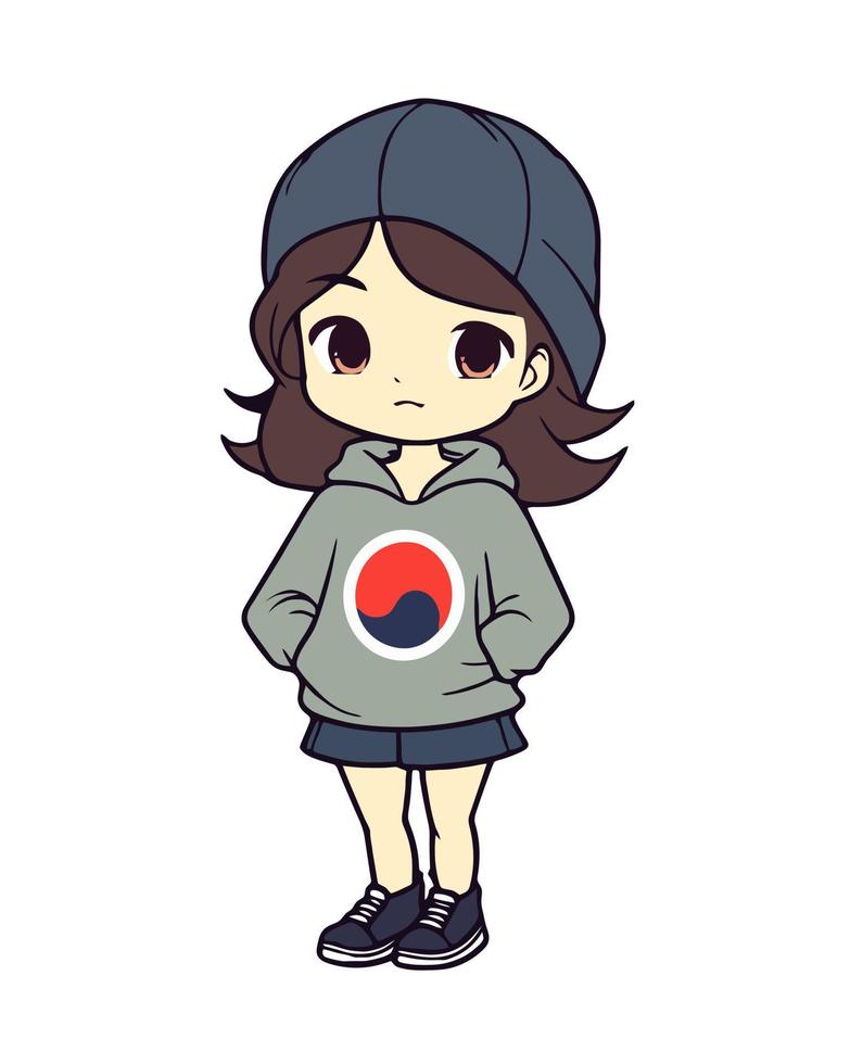 dessin animé coréen fille avec mains dans poche vecteur