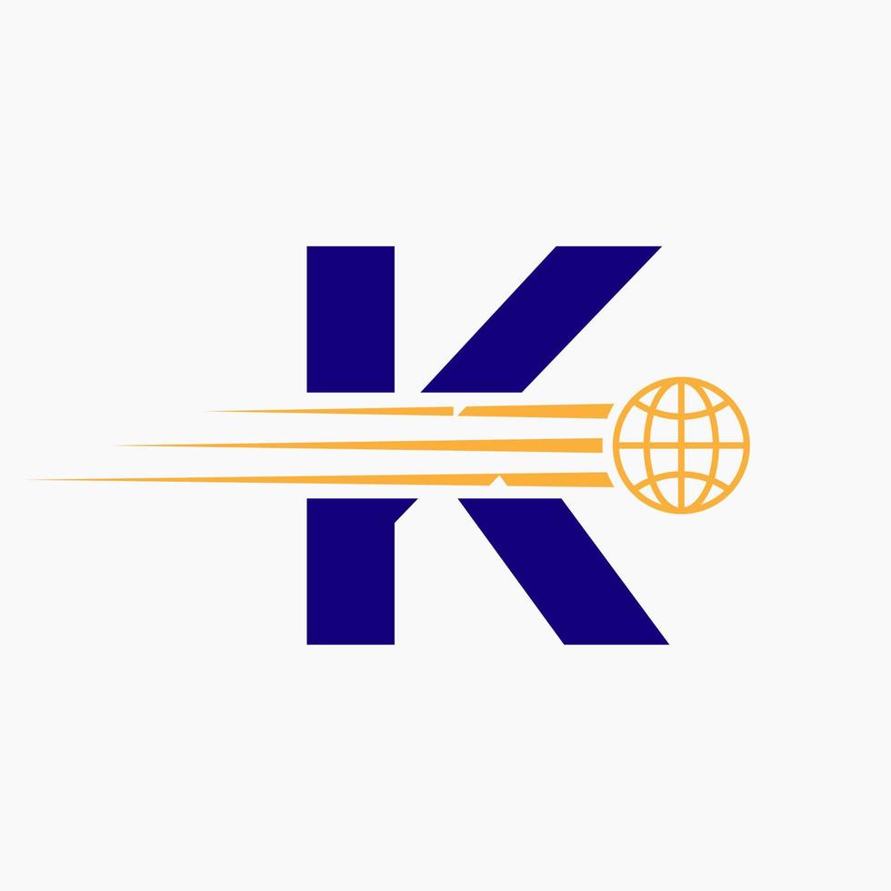 concept de logo global lettre k avec l'icône du monde en mouvement. modèle de vecteur de symbole de logo mondial