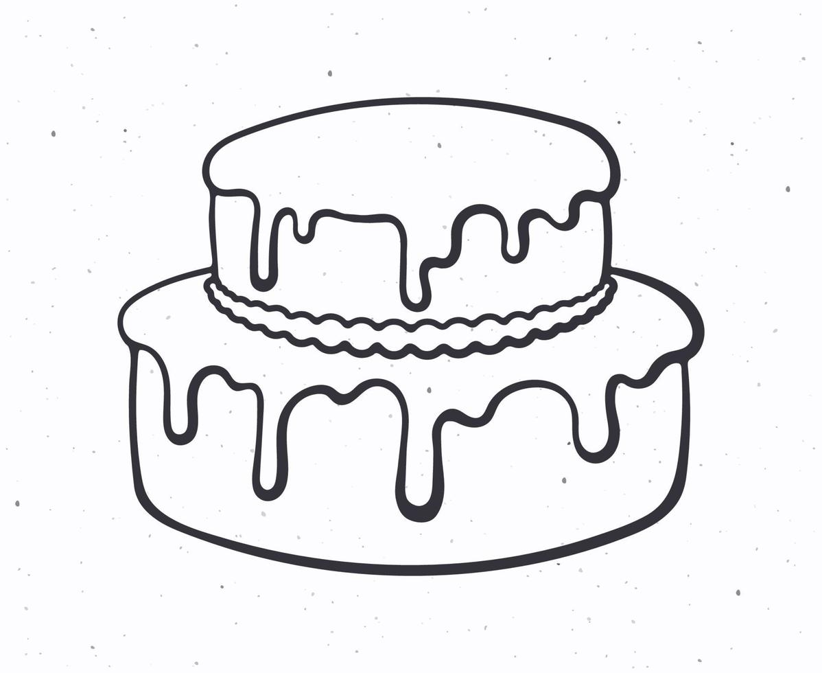 main tiré griffonnage de à deux niveaux crème gâteau avec glaçage vecteur