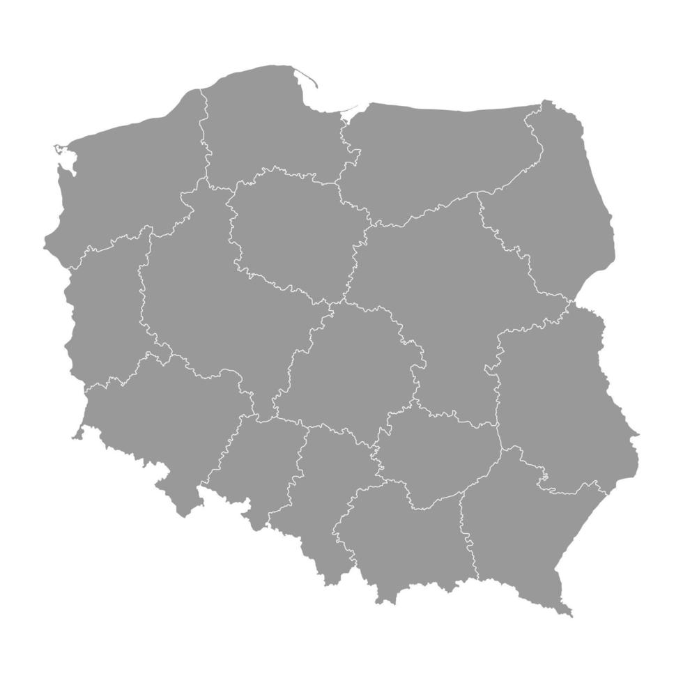 Pologne gris carte avec provinces. vecteur illustration.